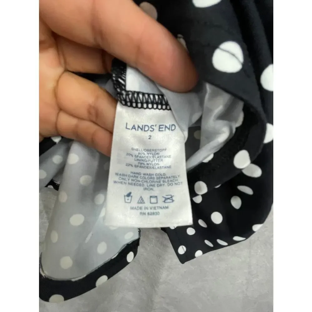 Lands' end women's polka dot tankini size 2 top navy white swimwear scoop neck